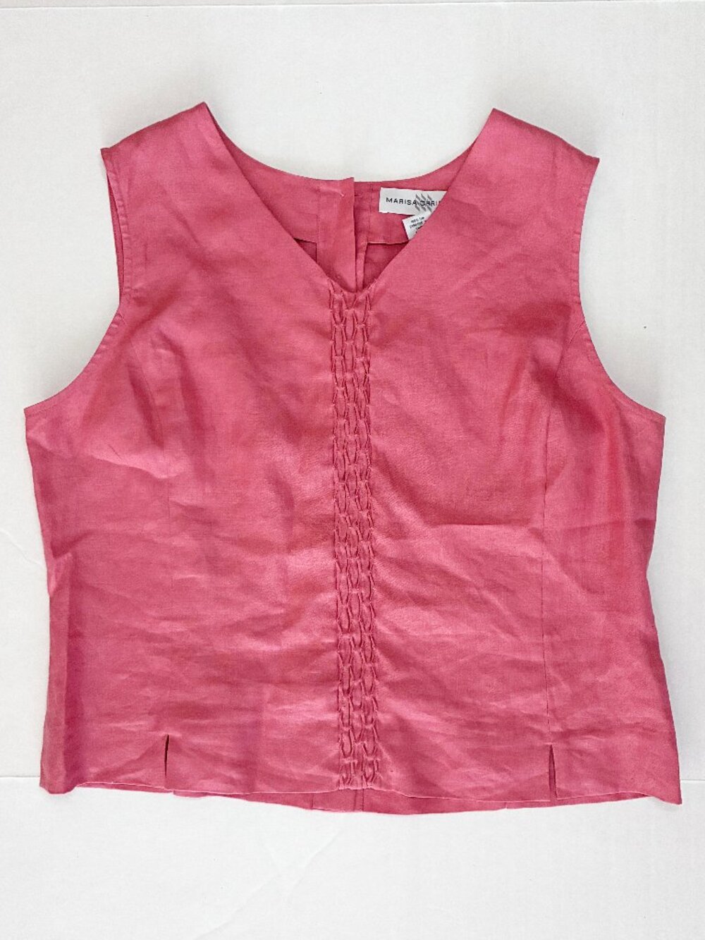 Marisa Christina 100% Linen Button Back Tank Top - Pink - Size Large